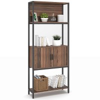 5-Tier Bookshelf with Doors, Rustic Wood Industrial Bookcase for Home, Living Room, Bedroom, Office (Walnut Brown) - HSH01106TG 5-Tier Bookshelf with Doors, Rustic Wood Industrial Bookcase for Home, Living Room, Bedroom, Office (Walnut Brown) - HSH01106TG
